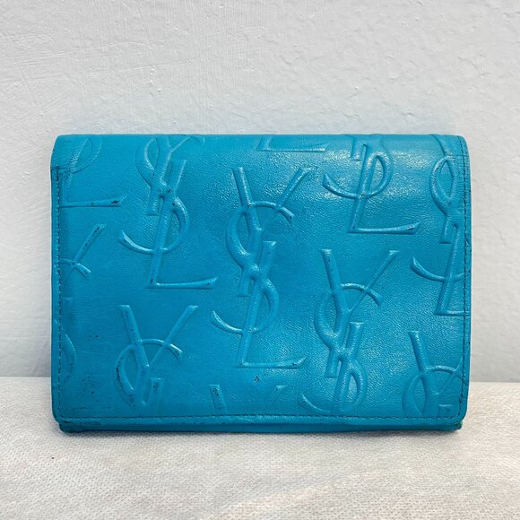Yves Saint Laurent YSL Vintage Turquoise Compact Bifold Wallet - Preowned - Picture 1 of 13
